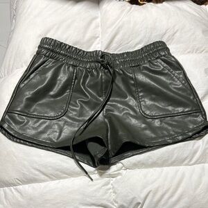 Stylish Olive Green Faux Leather Shorts